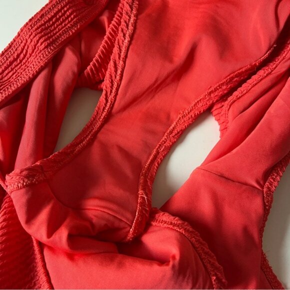 Aerie Crinkle Birthday Scoop Cheekiest One Piece Swimsuit Resort Red - Picture 5 of 8